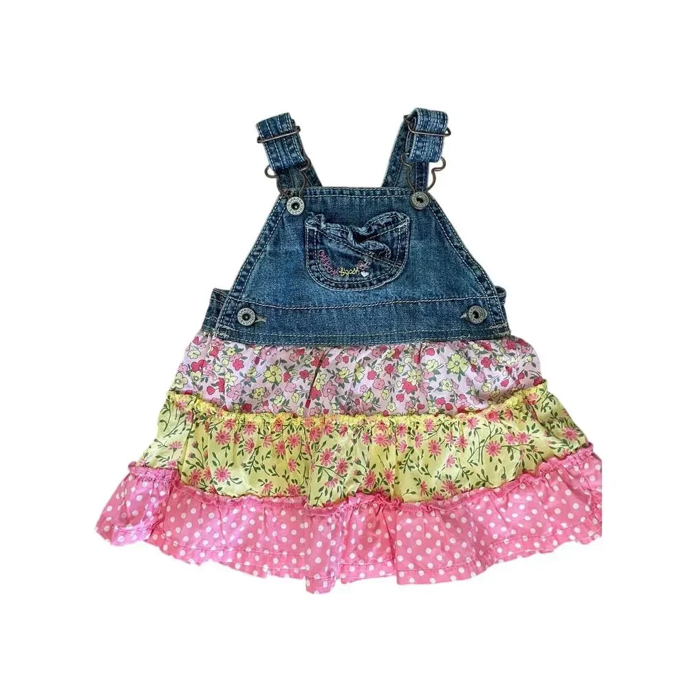 Carter’s Baby Girl Denim & Floral Tiered Ruffle Jumper Dress 9M